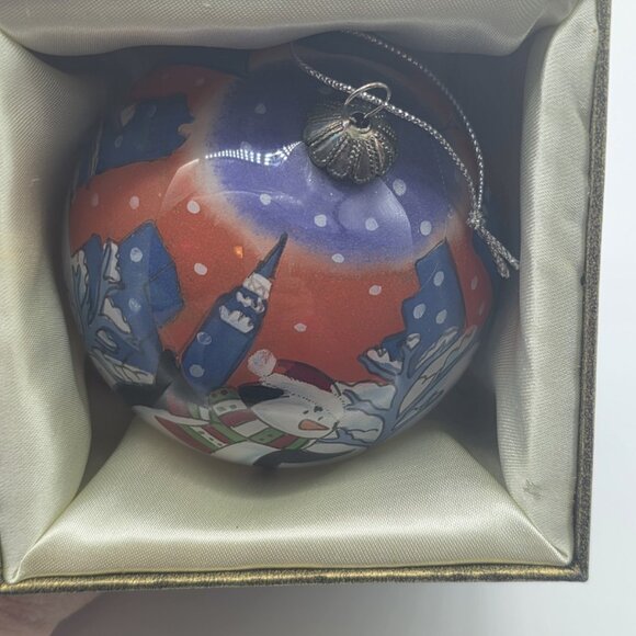 Pier 1 Li Bien Christmas Ornament Glass Ball Holiday 2014 Ice Skating Penguins - Picture 9 of 10